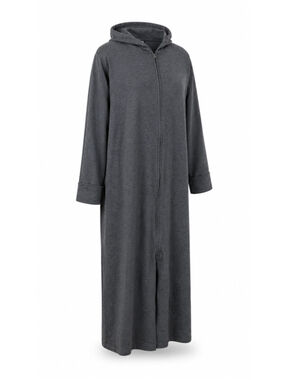 Dreams & Co Size Large Gray Hooded Zip Front Lounger Maxi / Full Length Robe NWT